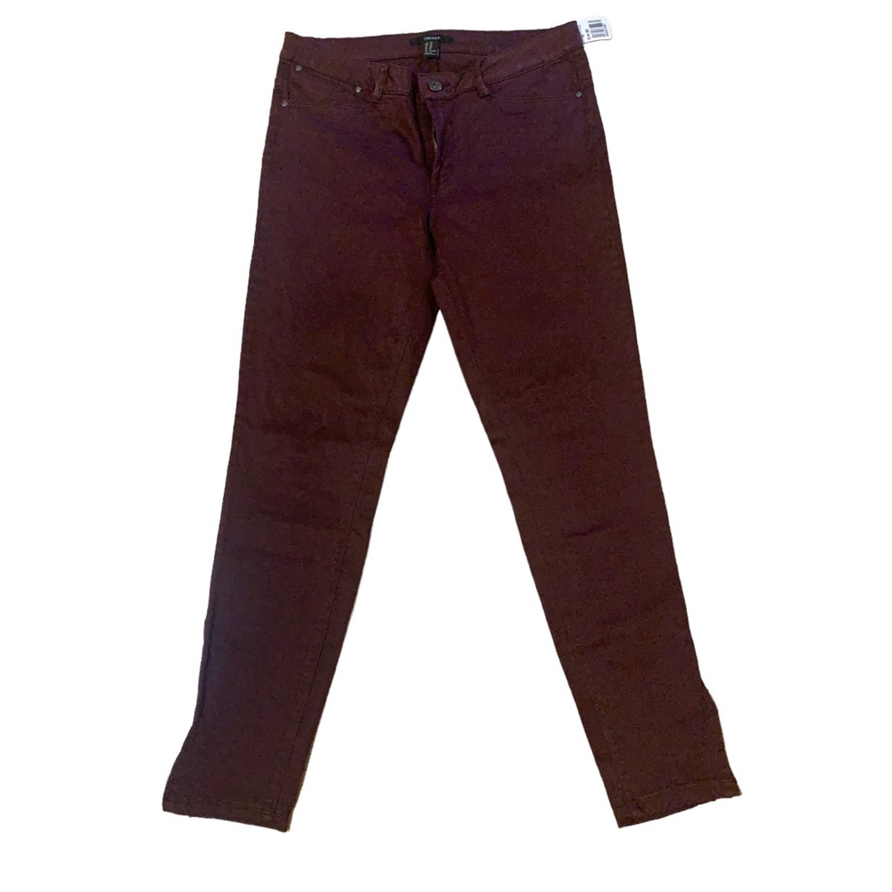 Forever 21 mid rise wine maroon ankle zip colored skinny jeans